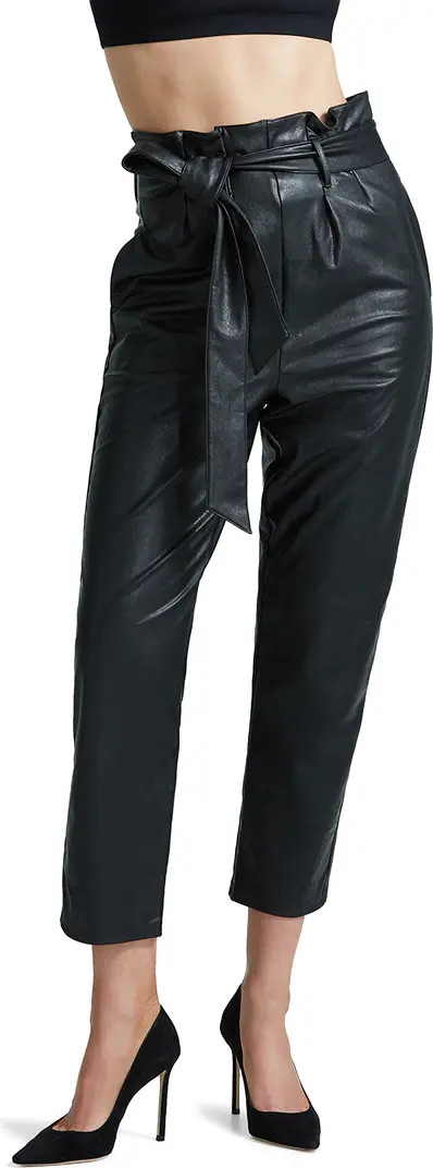 Paperbag Waist Faux Leather Crop Pants | Nordstrom