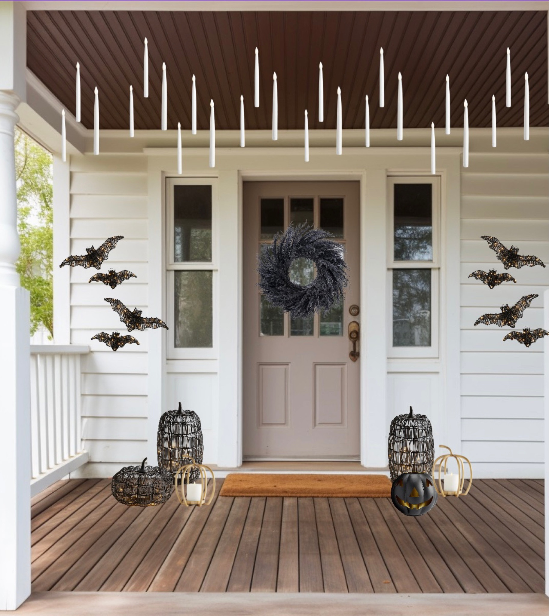 Ready for spooky season? Get inspired by a Pottery Barn decorated front porch 👻 

Floating candles, bat decoration, pumpkins, Halloween lantern, fall porch, fall wreath, Halloween inspo 

#LTKSeasonal #LTKHoliday #LTKHalloween