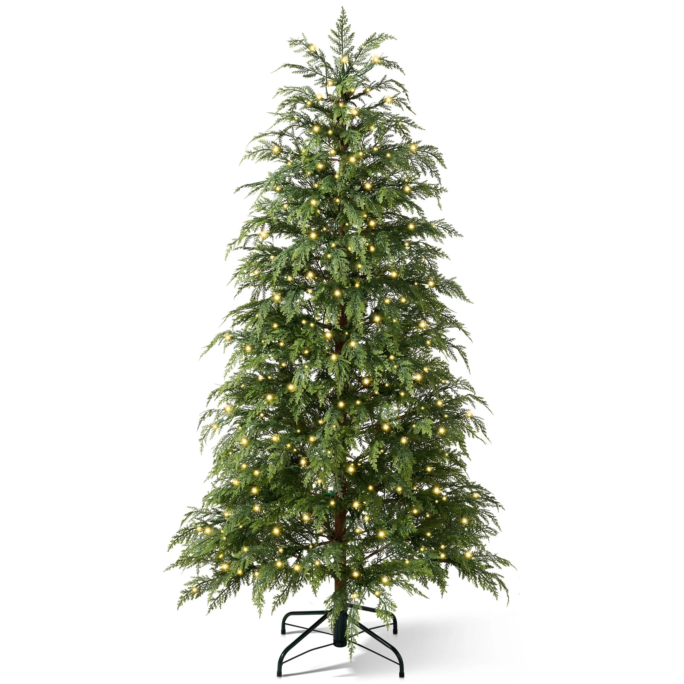 DR.Planzen 4' Pre-Lit Green Cypress Artificial Christmas Potted Tree with 100 Warm White Twinkle LED Lights, Indoor Tabletop Holiday Decoration in Woven Basket Base | Walmart (US)