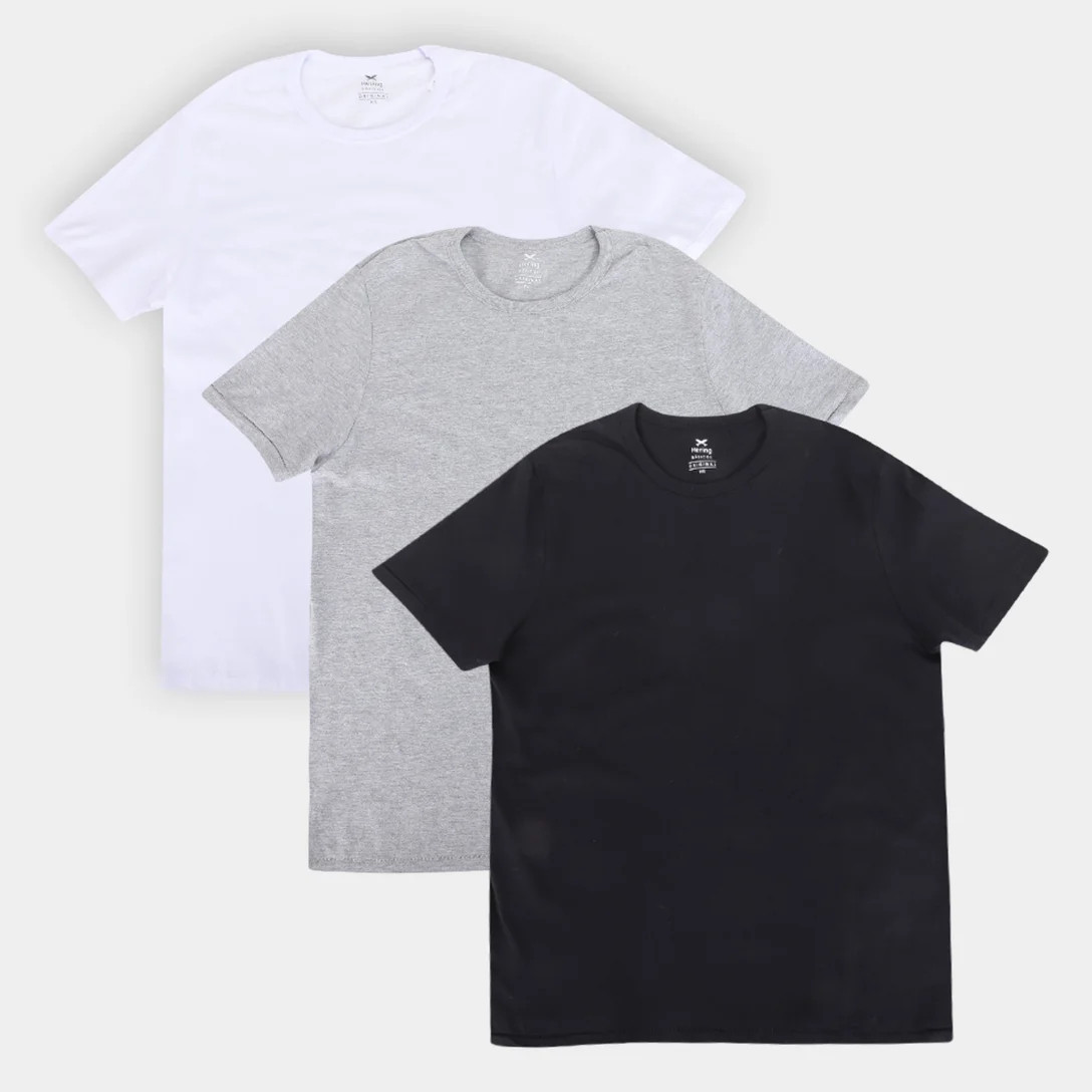 Kit Camisetas Hering Básicas Com 3 Peças Masculinas - Branco+Preto | Zattini (BR)