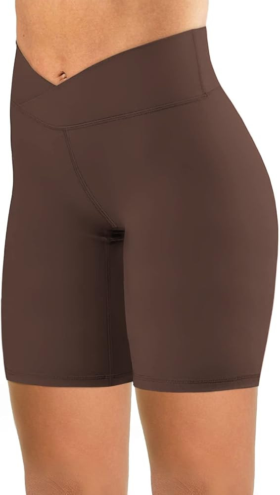 keriffe Womens Crossover Biker Shorts 5" High Waisted Yoga Workout Athletic Running Spandex Short... | Amazon (US)