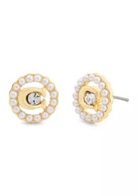 COACH Signature C Pearl Stud Earrings | Belk