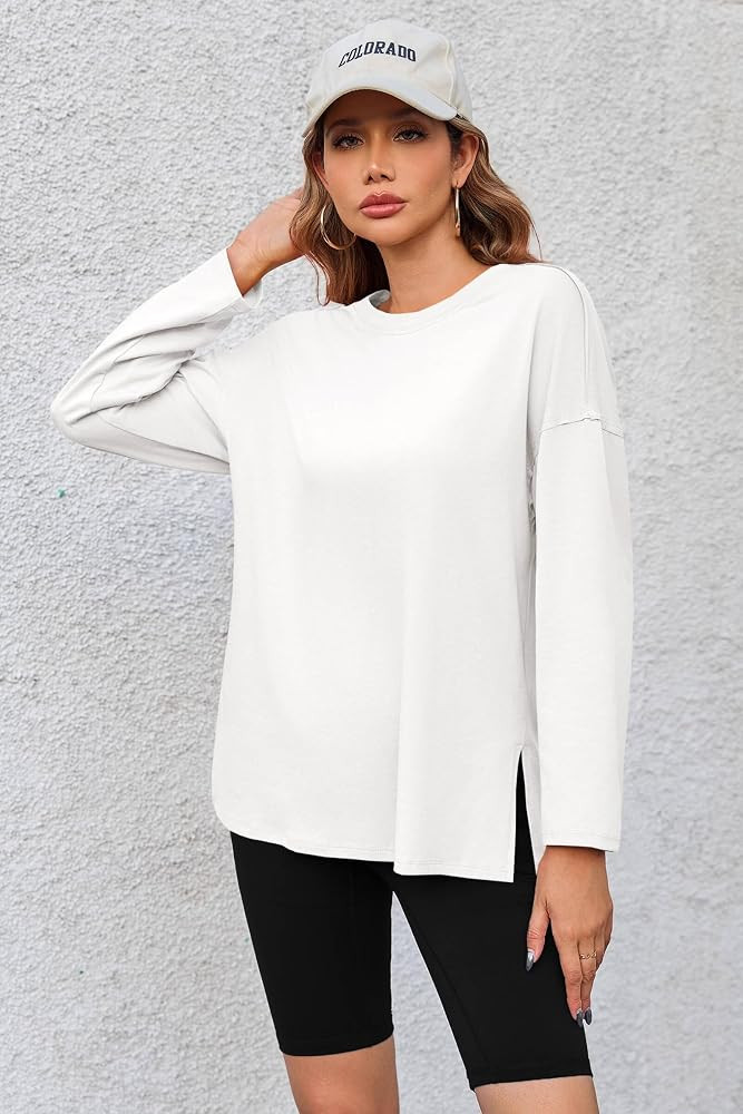 Womens Oversized Long Sleeve Shirts Casual Fall Tops Loose Fit Basic Tees | Amazon (US)