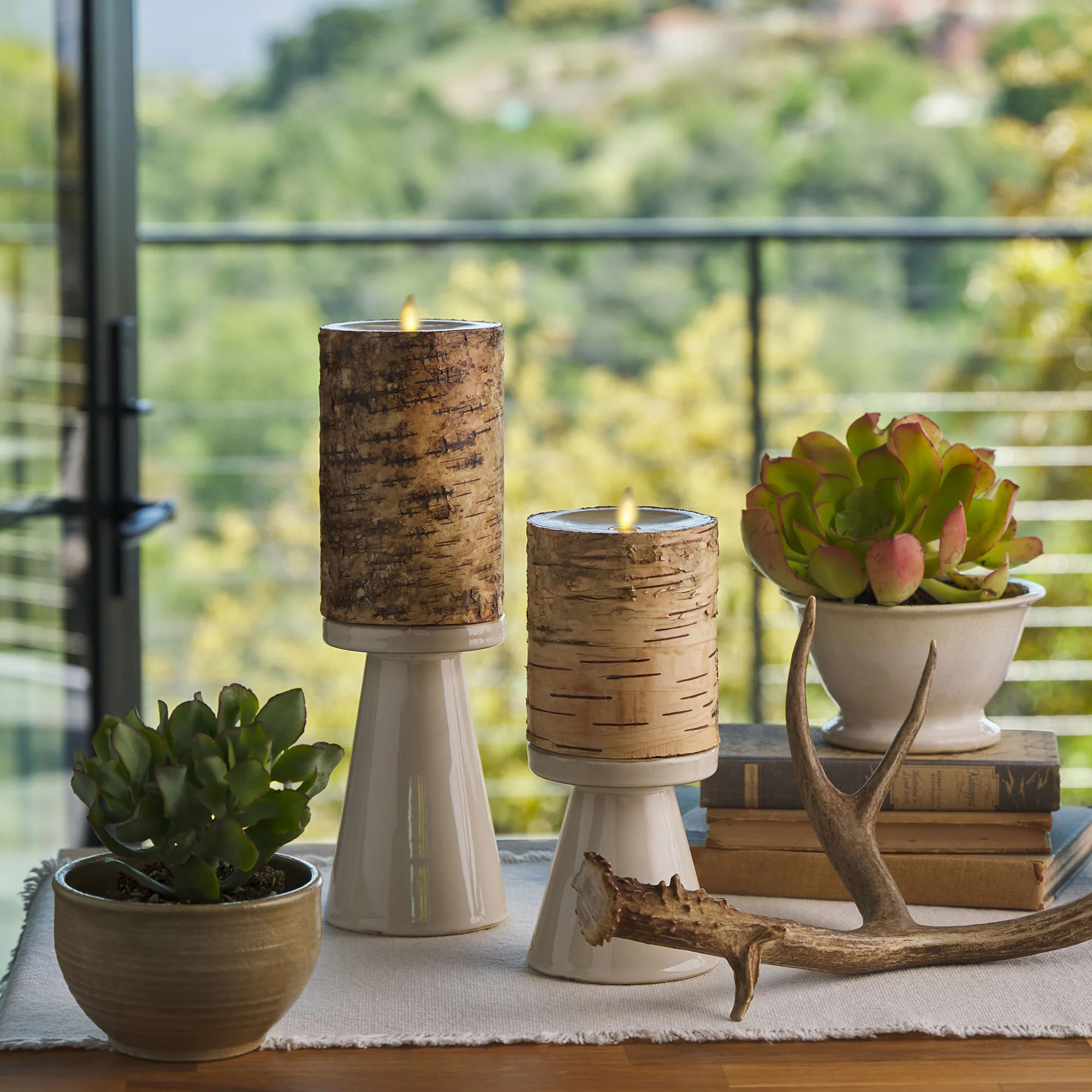 Real Birch Wood Flameless Candle Pillar - Recessed Top - 4" Width | Luminara