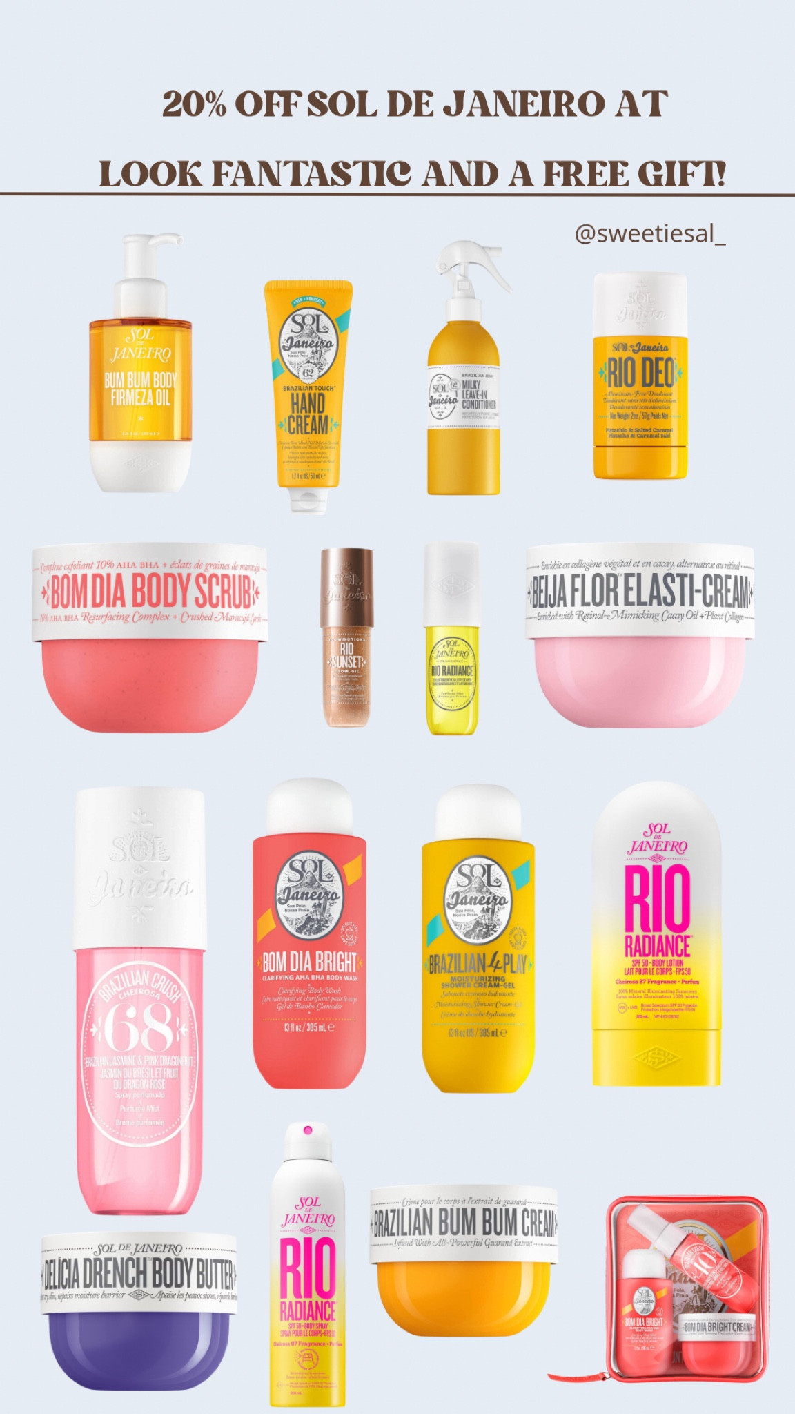 If you want to stock up on the smells of the summer then Look Fantastic has 20% off Sol de Janeiro products AND a free gift! Go go go! 

• Look Fantastic • SPF • Fragrance • Sol de Janeiro • Sale • Free Gift • Beach • Vacay • Beauty • 

#LTKbeauty #LTKsummer #LTKtravel