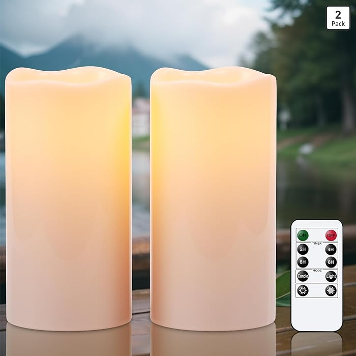 Eldnacele Waterproof Outdoor Flameless Candles with Remote and Timer, Battery Operated White Plas... | Amazon (US)