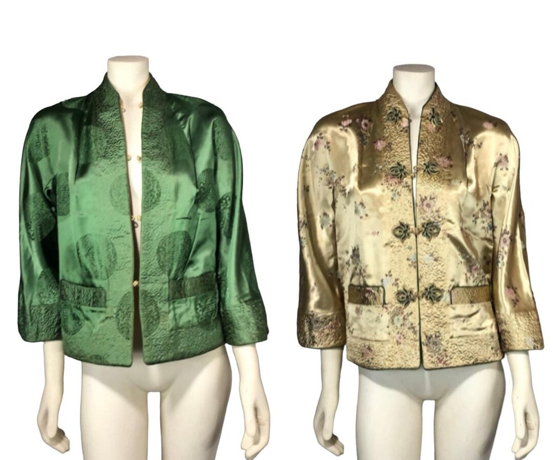 Vintage 70s Reversible Silk Chinese Jacket Green & Gold Frog Closure Size Small - Etsy | Etsy (US)