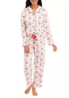 PAJAMARAMA Women's Holiday Wreaths Pajama Set | Belk