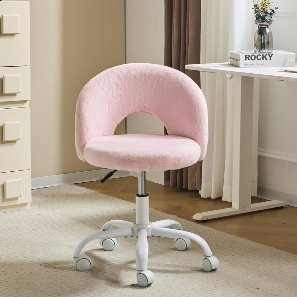VINGLI Small Vanity Chair with Faux Fur Wheels for Girls，Cute Adjustable Height Armless Office ... | Amazon (US)