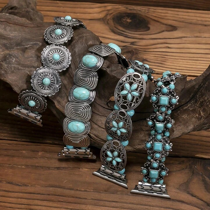 1pc Fashionable Bohemian Turquoise Strap, Suitable For Watch Series 9/8/7/6/5/4/3/2/1 SE 38/40/41/42/44/45/49mm | SHEIN
