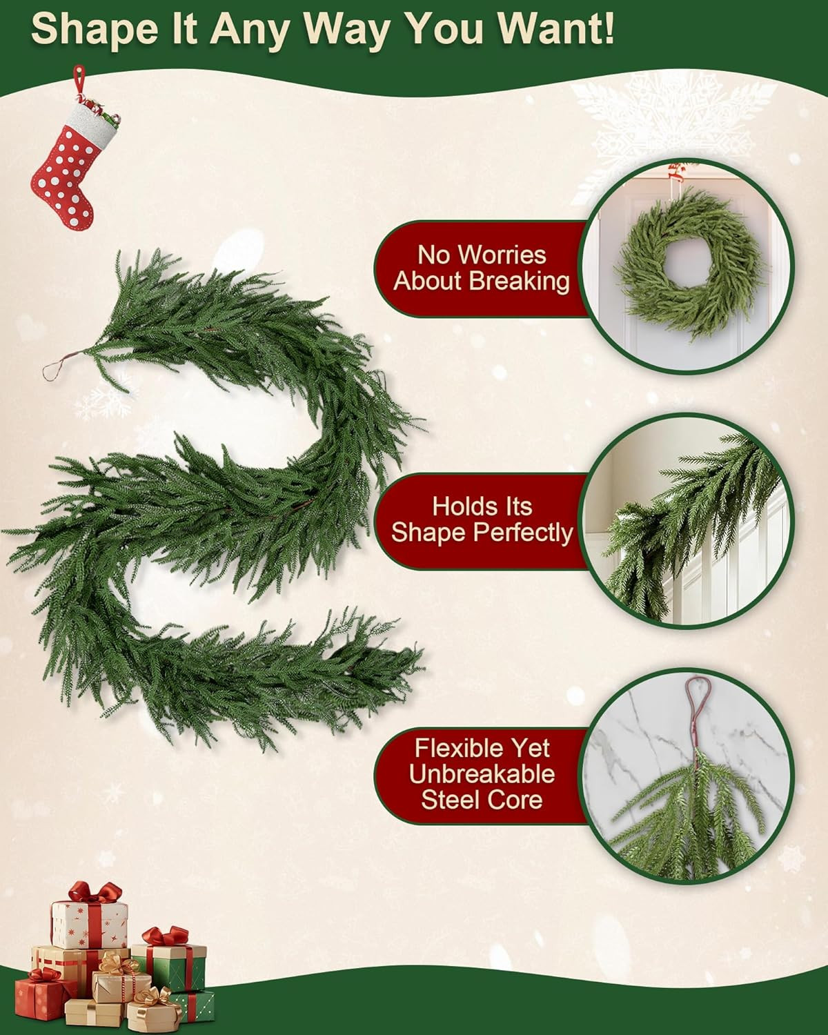 18FT (2 * 9FT) Artificial Christmas Garland, Real Touch Norfolk Pine Greenery Garland, Ultra Full... | Amazon (US)