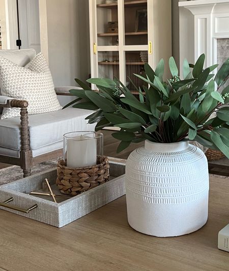 Loving my new coffee table decor. Plus, these are my all time favorite stems. I use them all year long in my home. There’s even a matching garland that I use during the holidays. 

Eucalyptus / stems / white vase / linen tray / candle accessories / candle hurricane / coffee table / pillow covers / wood chairs / faux greenery / stems 

#LTKfindsunder100 #LTKhome #LTKfindsunder50