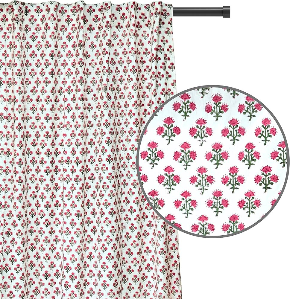 ATOSII 100% Cotton Single Panel Floral Block Print Curtain, Easy Hanging with Rod Pocket & Loop, ... | Amazon (US)