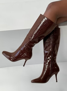 Alexx Knee High Boots Burgundy | Princess Polly US