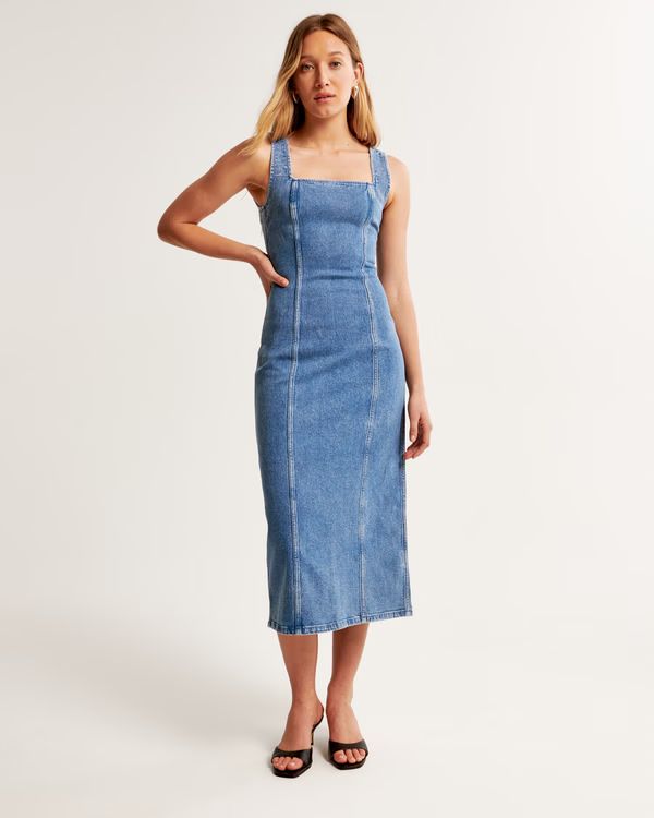 Women's Seamed Linen-Blend Midi Dress | Women's Dresses & Jumpsuits | Abercrombie.com | Abercrombie & Fitch (US)