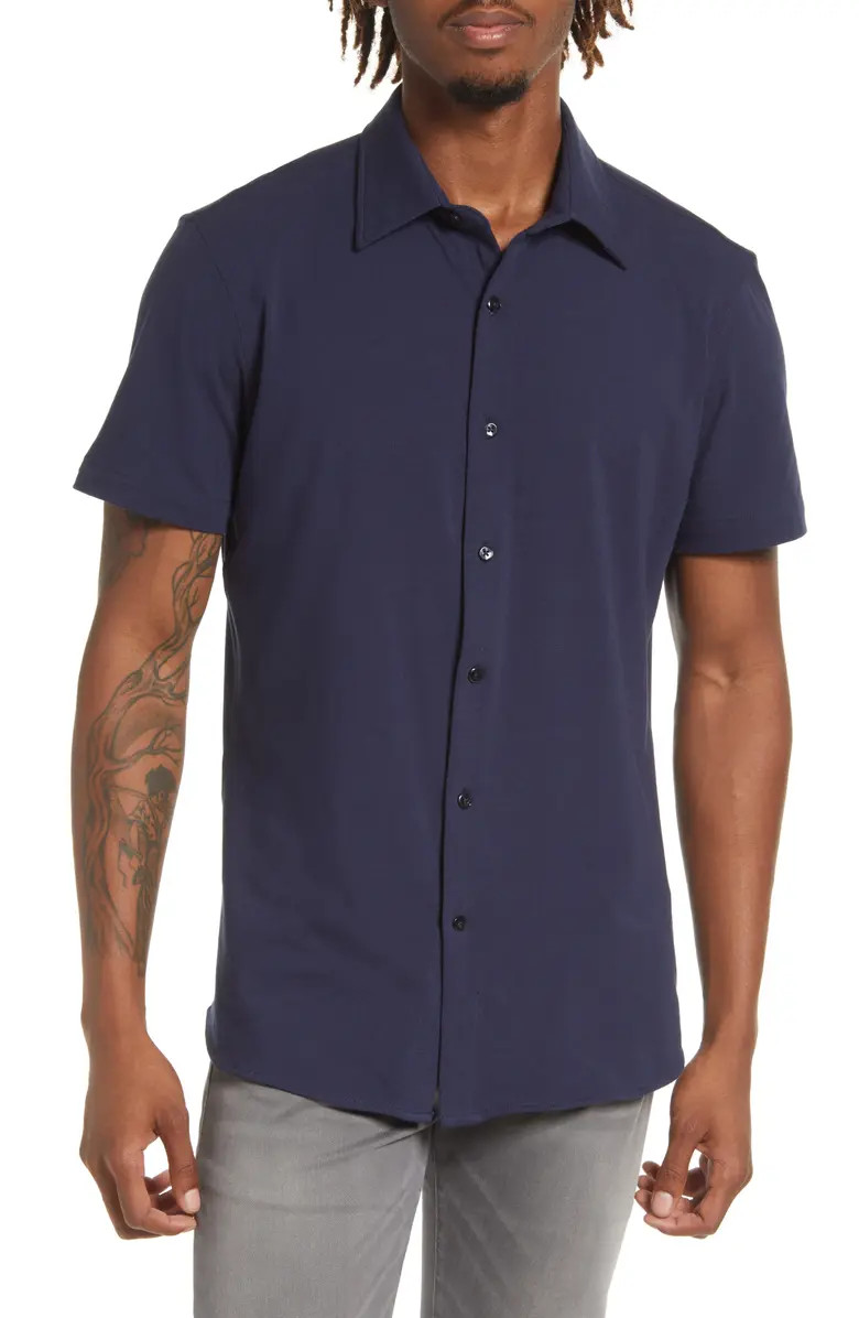 Trim Fit Solid Knit Short Sleeve Button-Up Shirt | Nordstrom