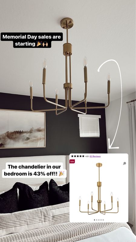 Gold chandelier in our primary bedroom is on major sale!!