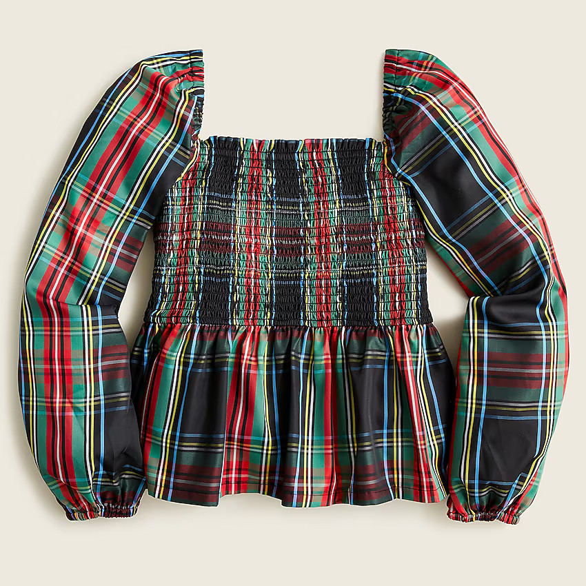 Puff-sleeve smocked top in Stewart tartan | J. Crew US