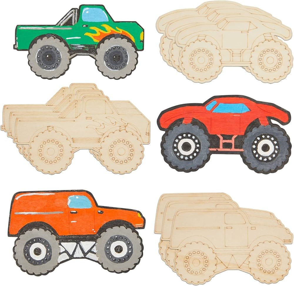 Monster Truck Wood Cutouts for Crafts (24 Pieces) | Amazon (US)