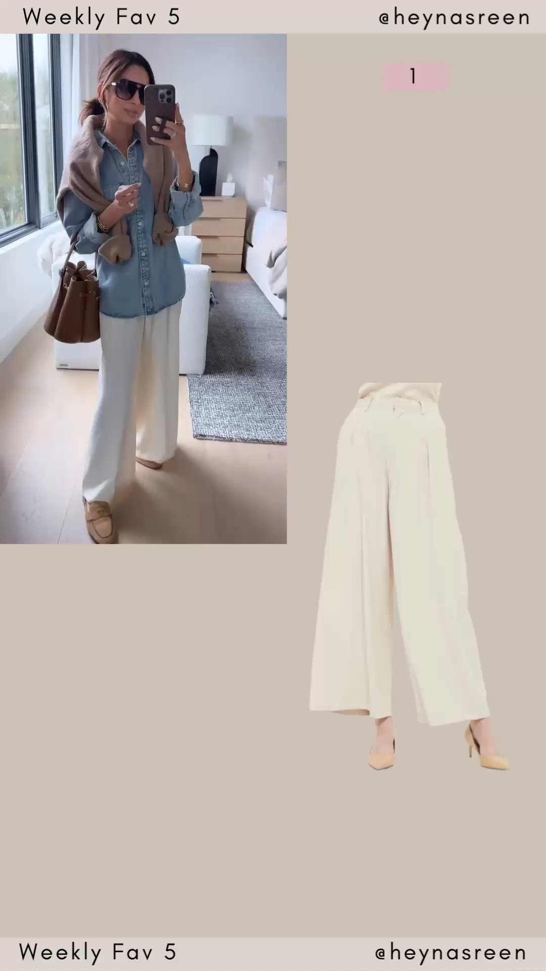 Fav 5 #1:
Comfy but elevated Amazon pants, wearing XS petite in the beige color. 