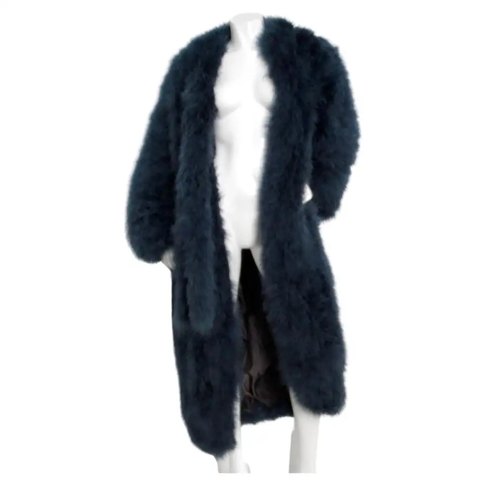 1980s Lena Fiore Handmade Italian Long Natural Blue-Grey Feather Coat | 1stDibs
