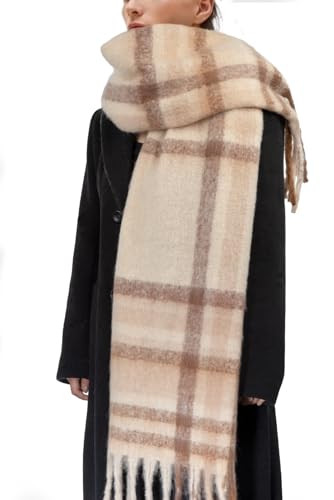 BLATIAL Womens Scarf Winter Big Colorful Checked Thick Warm Soft Scarves Casual Tassel Blanket Scarf,G-Khaki | Amazon (US)