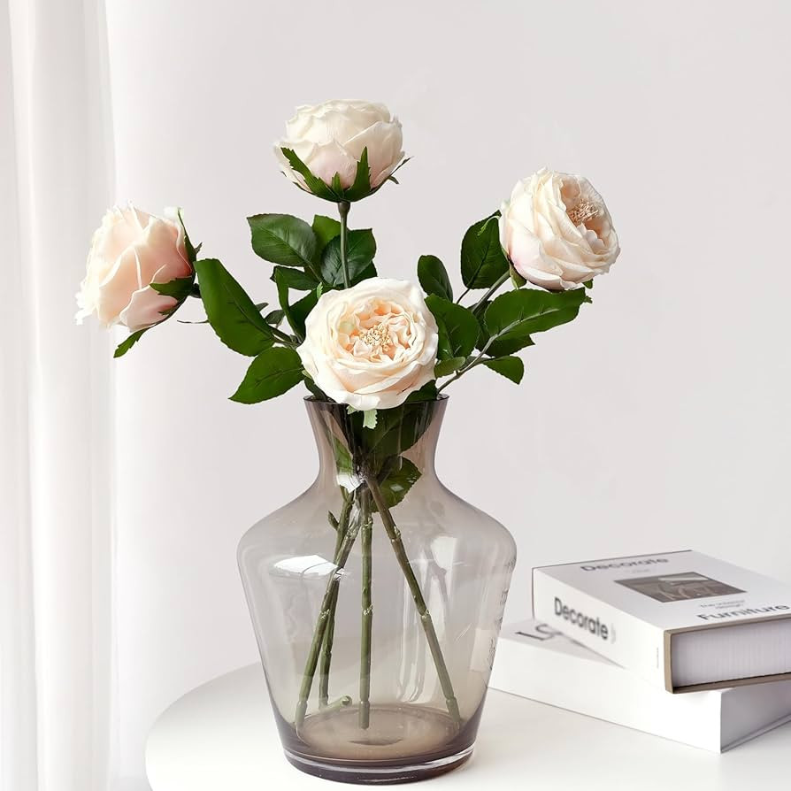 ZYTUYO 4PCS Fake Roses Champagne Flowers Faux Real Touch Austin Lifelike Rose Flower Petal with L... | Amazon (US)