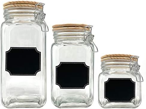 Glass Canisters Mason Jar Food Storage with Airtight Wood Lid - 58oz, 42oz, 26oz Set of 3 Kitchen... | Amazon (US)
