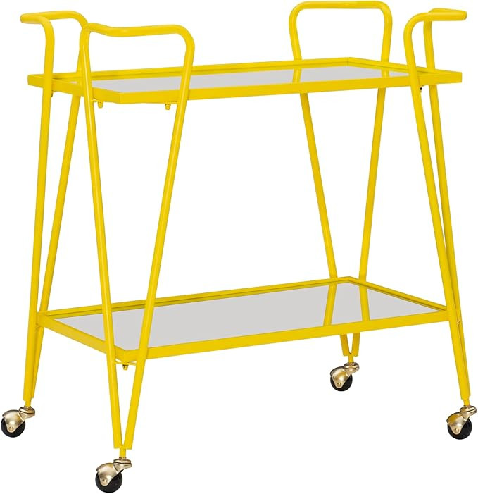 Linon Gina Yellow Mid Century Bar Cart with Mirrored Shelves | Amazon (US)