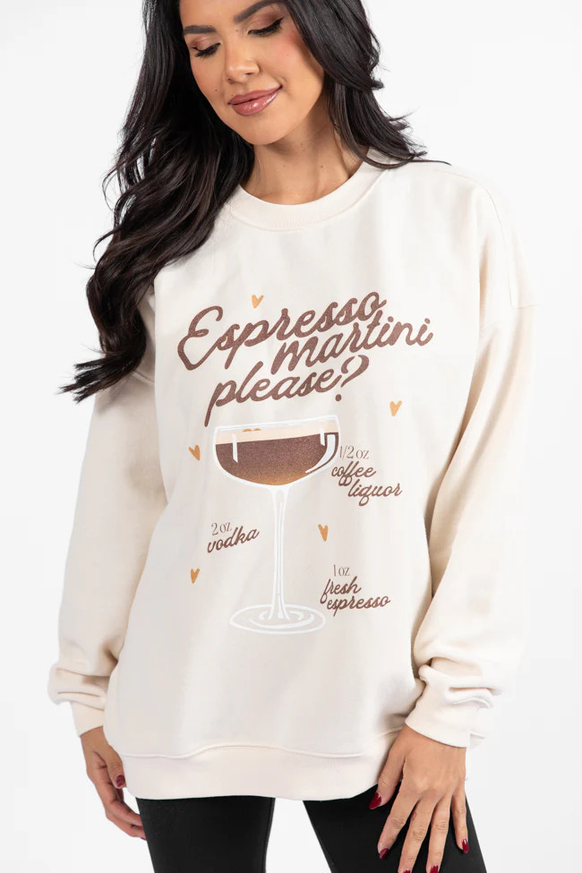 Espresso Martini Please Cream Oversized Graphic Sweatshirt | Pink Lily
