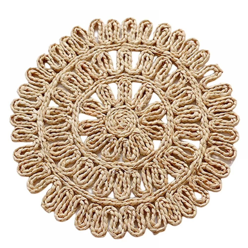 Pretty Comy Round Woven Placemats for Dining Table Natural Braided Rattan Tablemat Hollow Wicker ... | Walmart (US)