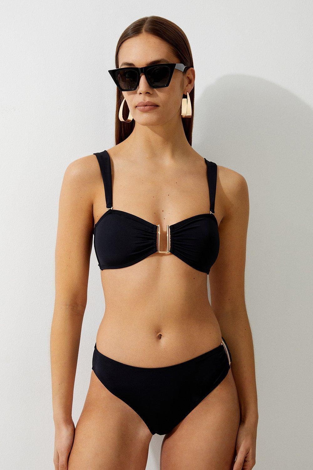 Detachable Strap Gold Trim Bikini Top | Karen Millen US