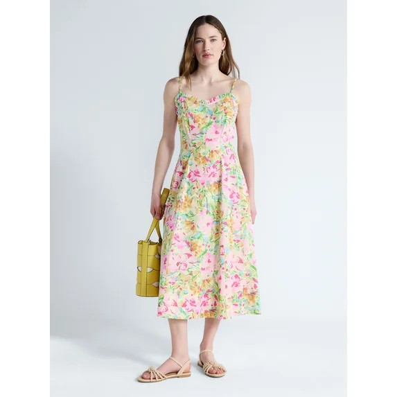 Free Assembly Women's Cotton Panel Midi Dress with Sweetheart Neckline, Sizes XS-XXL | Walmart (US)