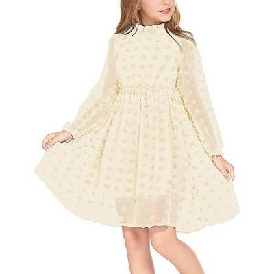 Arshiner Girls Dress Long Sleeve Swiss Dot Ruffle Collar Flowy A-Line Party Dress for Kids-Beige-11-12-years | Target