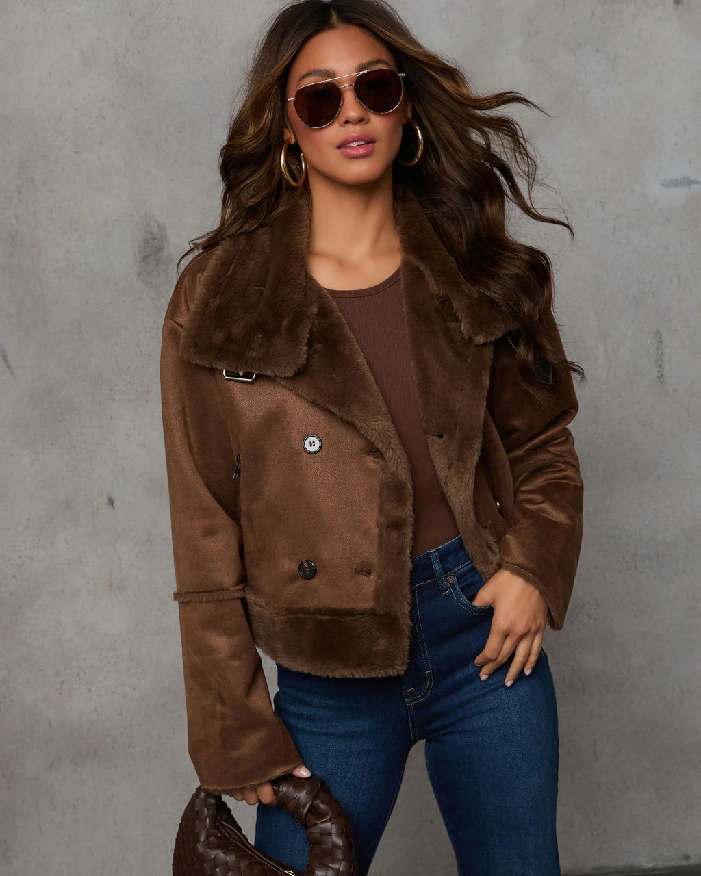 Pass You By Suede Faux Fur Trim Coat | VICI