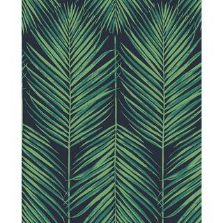 NextWall Midnight Blue and Sea Green Tropic Palm Vinyl Peel and Stick Wallpaper Rolll (Covers 30.... | The Home Depot