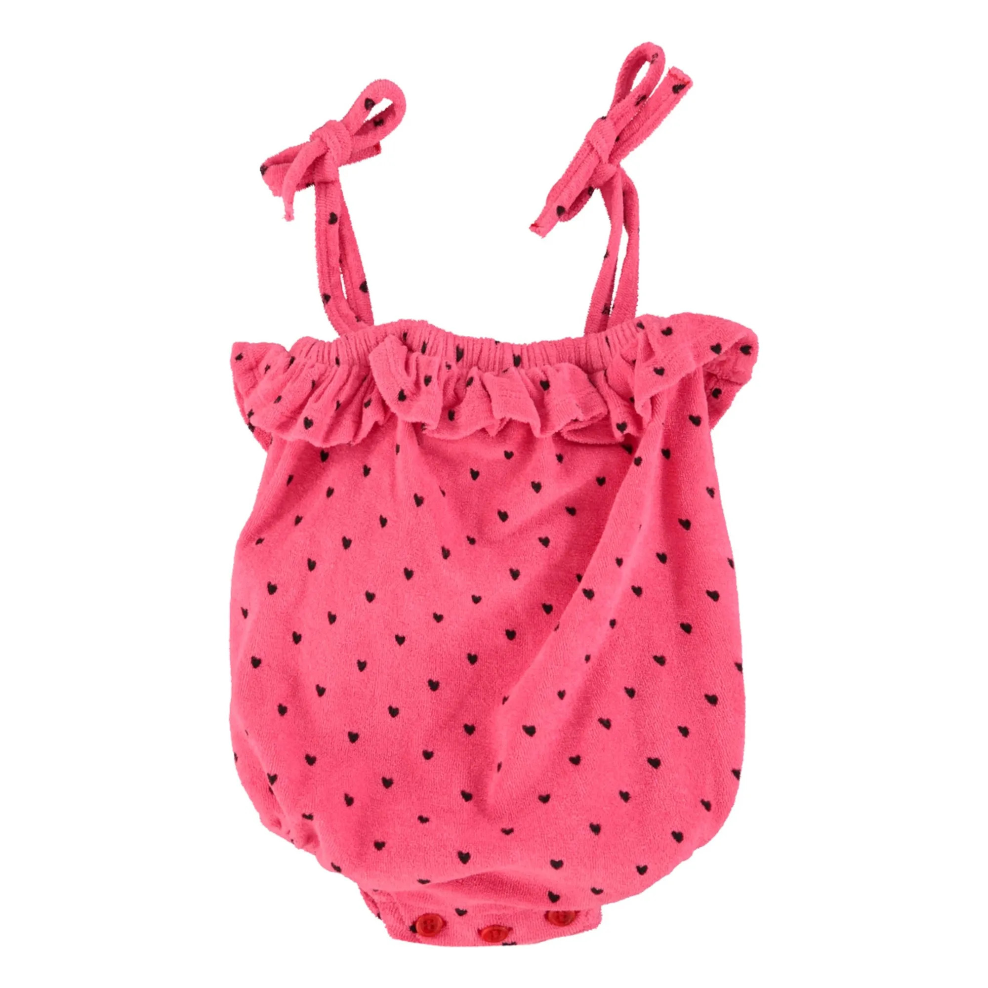 Organic cotton terry hearts romper | Fuchsia | Smallable