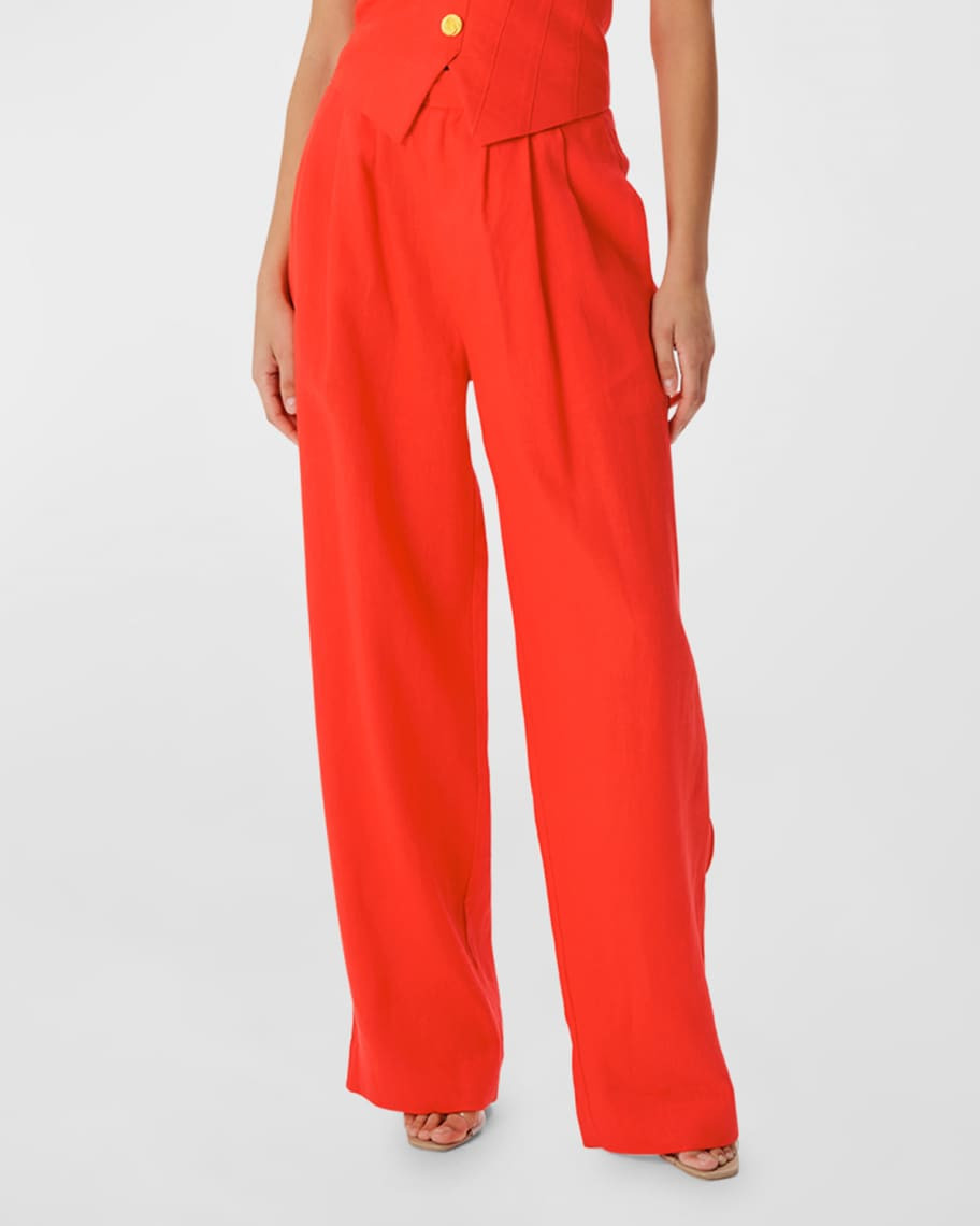 Ronny Kobo Krew Wide-Leg Linen-Blend Pants | Neiman Marcus