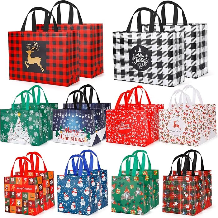 YANGTE 20 Pack Christmas Gift Bags Assorted Sizes, Reusable Tote Bags with Handle, Includes 4 Lar... | Amazon (US)