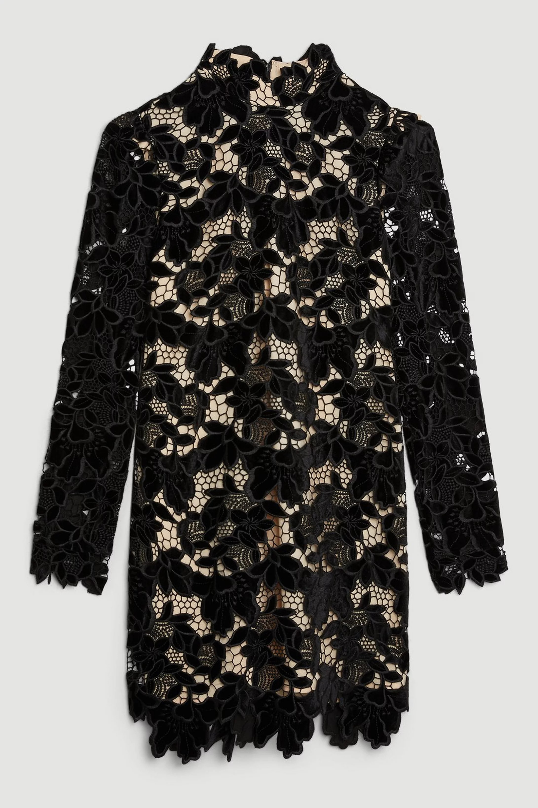 Cutwork Velvet Mini Dress | Karen Millen | Karen Millen UK + IE + DE + NL