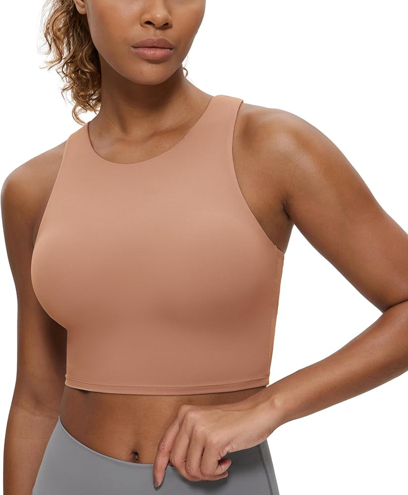 CRZ YOGA Butterluxe Racerback High Neck Longline Sports Bras for Women - Padded Workout Crop Tank... | Amazon (US)