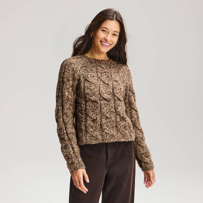 Women's Cable Crewneck Pullover Sweater - Universal Thread™ Heather Pink M | Target