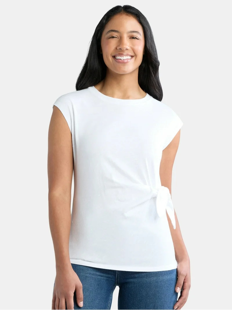 Time and Tru Women's Cotton Side Tie Top, Sizes XS-XXXL - Walmart.com | Walmart (US)