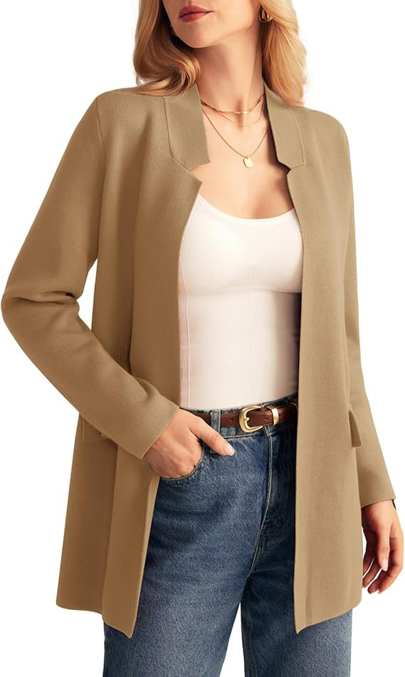 GRACE KARIN Women's 2025 Long Sleeve Open Front Knit Cardigan Notch Collar Sweater Blazer Jacket ... | Amazon (US)