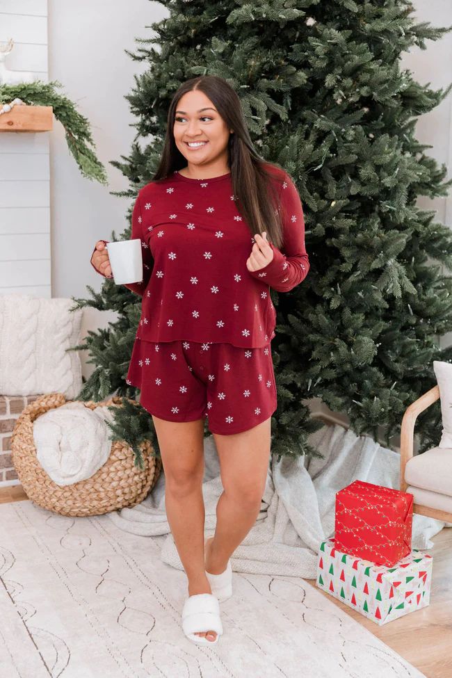 Snow Globe Wish Burgundy Snowflake Lounge Top DOORBUSTER | The Pink Lily Boutique