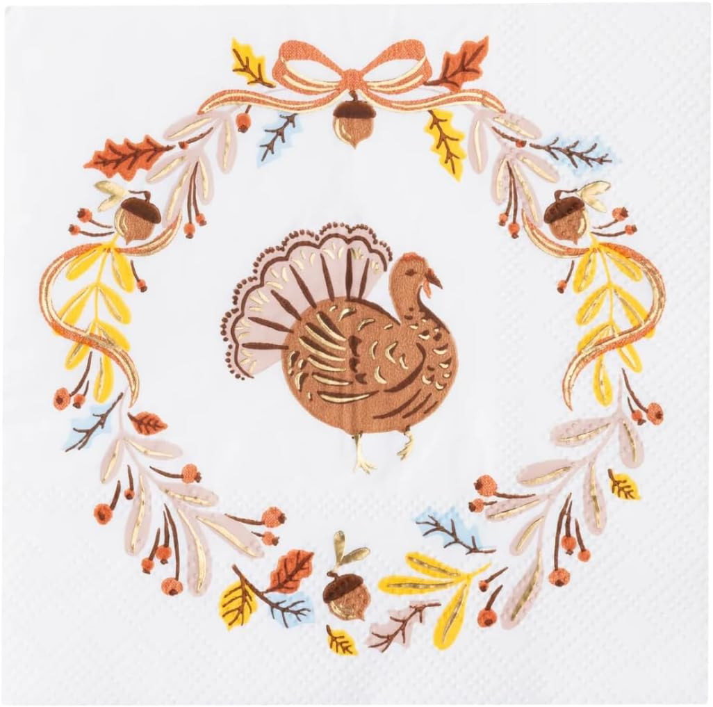 Bonjour Fete Turkey Napkins, Thanksgiving Fall Cocktail Napkins, 20 Pack | Amazon (US)