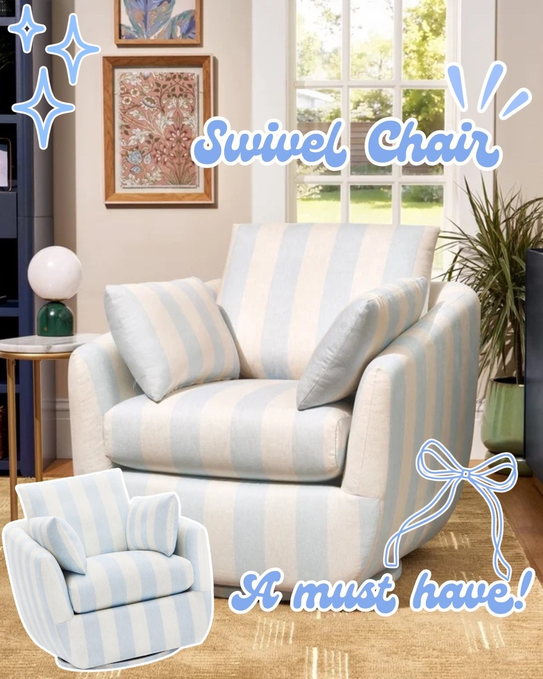 New Walmart arrival! ✨🩵 Striped swivel chair! 🦋🤩