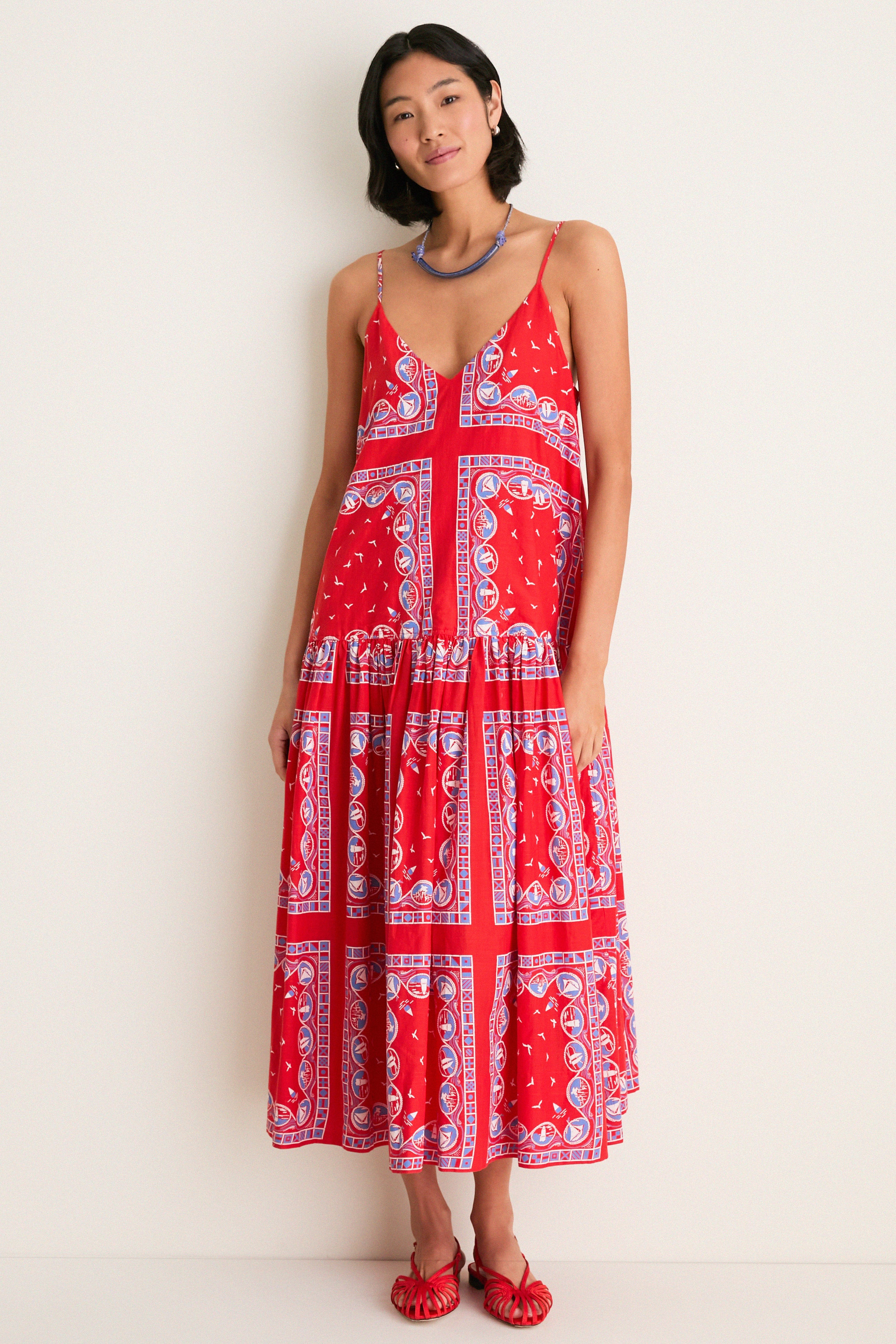 Red Sailboat Bandana Drop Waist Dress | Tuckernuck (US)