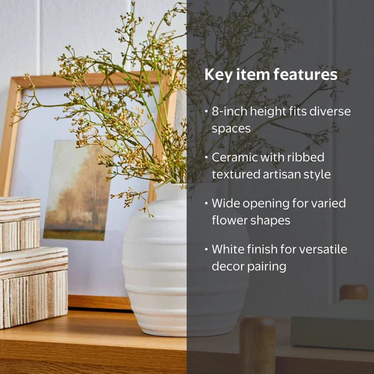 Better Homes & Gardens White 8-Inch Textured Ribbed Ceramic Vase | Walmart (US)