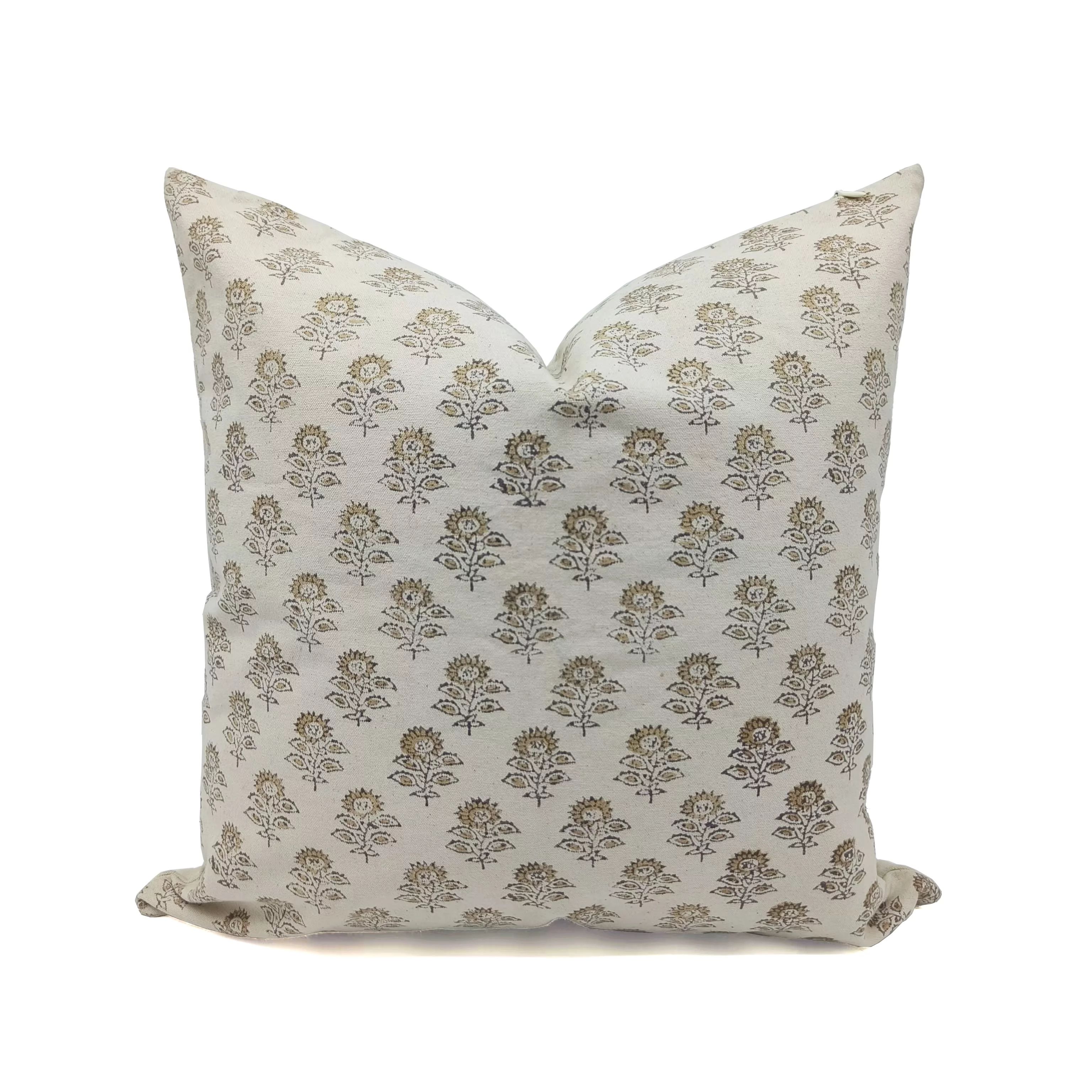 Fabdivine Thick Cotton Hand Block Print Decorative Throw Pillow Cover , 20"X20", Beige | Walmart (US)
